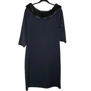 Nina Leonard Women’s Wool Blend Faux Fur Sweater Dress Black Size XL